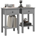 Set of 2 Side Tables with Drawer & Bottom Shelf, Grey