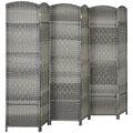 6 Panel 6' Tall Privacy Screen Freestanding Wood Partition, Gray