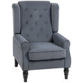 Mid Century Arm Chair for Living Room, Velvet Wingback Armchair with Wood Frame Button Tufted Design, Grey