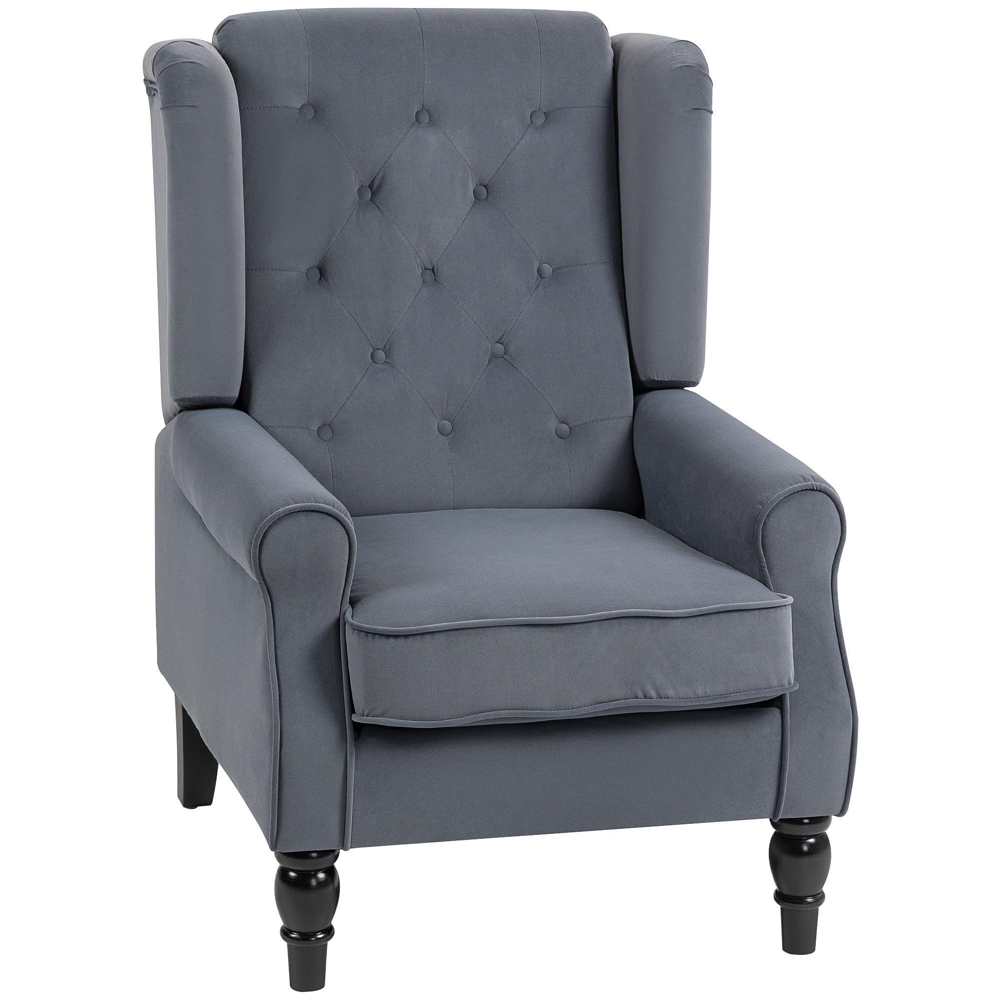 Mid Century Arm Chair for Living Room, Velvet Wingback Armchair with Wood Frame Button Tufted Design, Grey