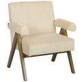 Wide Seat Corduroy Accent Chair with Padded Armrests & Solid Wood Legs Beige
