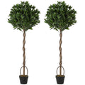 150cm Artificial Bay Laurel Topiary Tree with Twisted Trunk & Weighted Pot, Realistic Lush Green Indoor Plant Set of 2