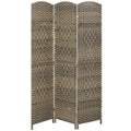 3 Panel Room Divider, 6' Tall Folding Privacy Screen, Hand-Woven Freestanding Wall Partition for Home Office, Bedroom, Dark Rustic Oak