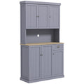 71" Farmhouse Kitchen Pantry Storage Cabinet w/Countertop, Drawer, & Cupboard, Gray