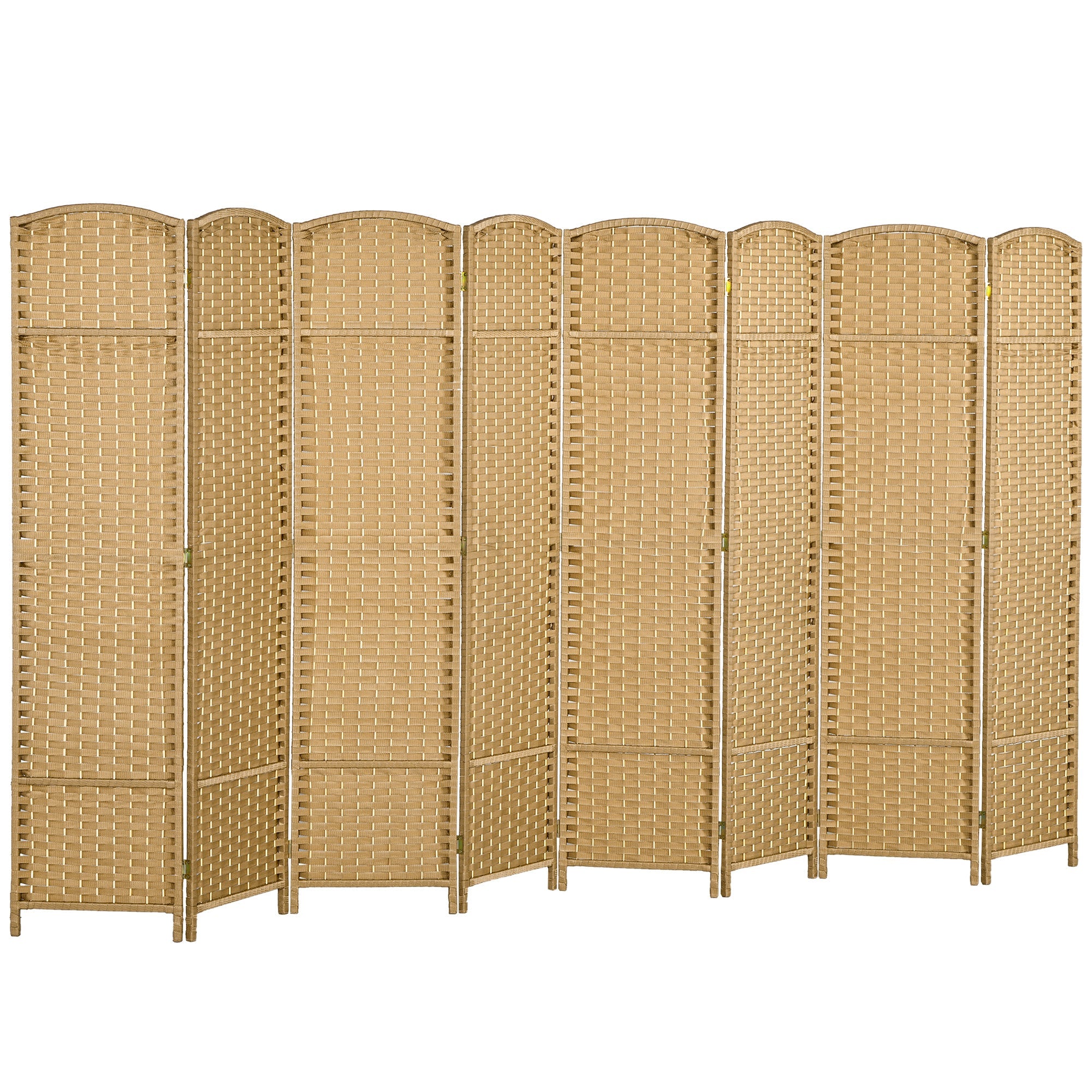 8 Panel 5.6' Tall Privacy Screen Freestanding Room Divider, Nature Wood