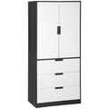 3-Drawer 2-Door Wardrobe with Hanging Rod for Clothes, Black