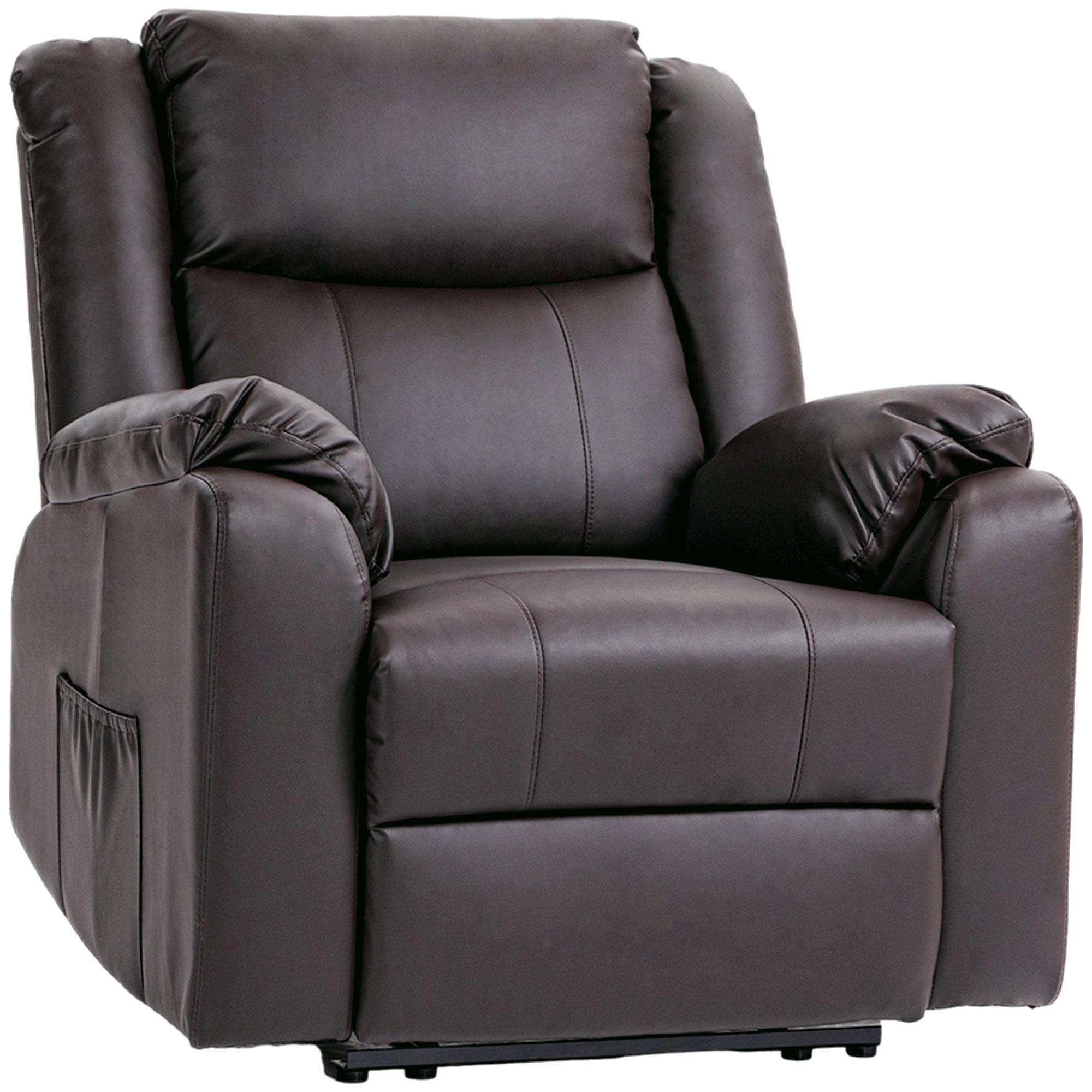 PU Leather Recliner Chair with Footrest Side Pockets Thick Padding, Brown