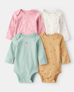 Pack 4 bodies manga larga con estampado de mini frutas