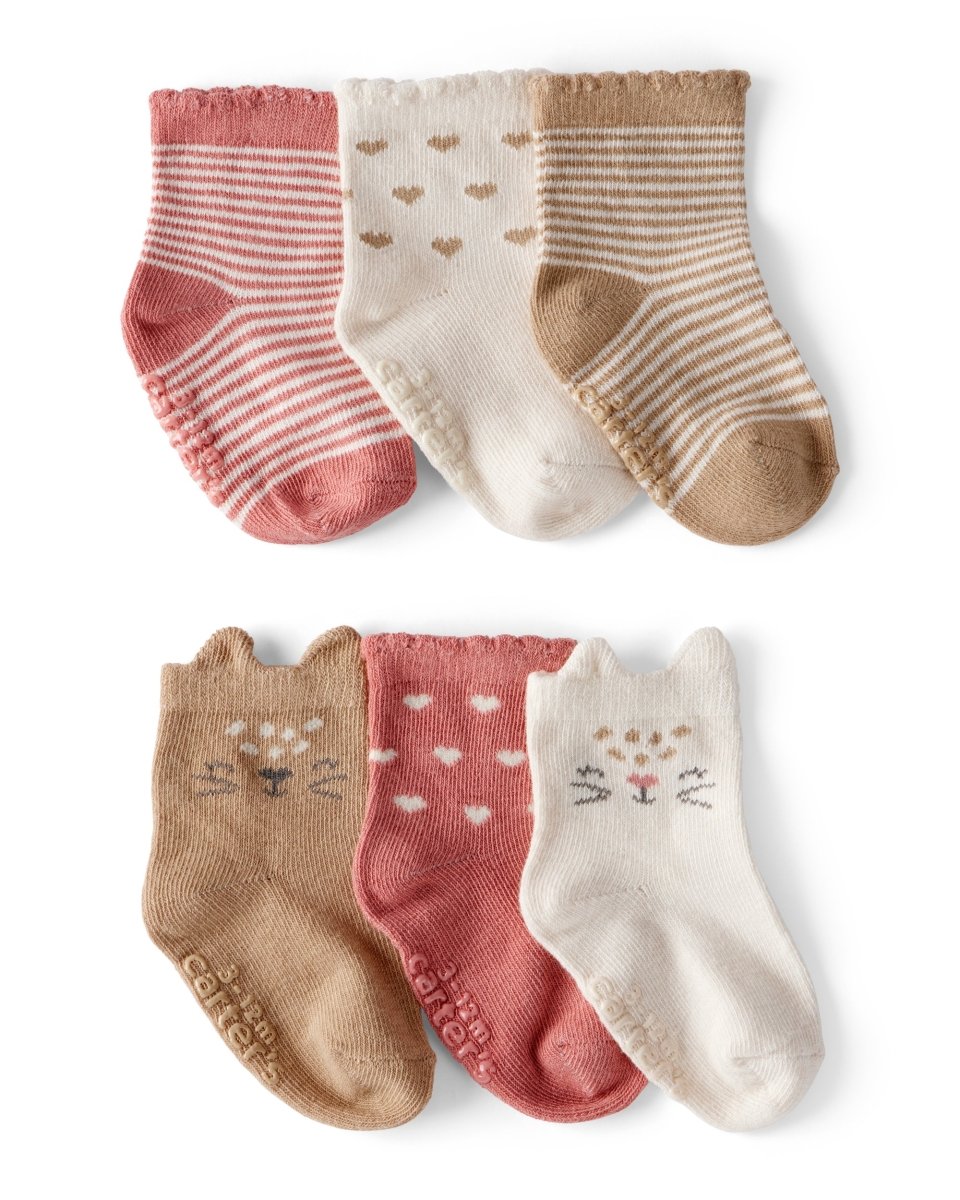 Pack 6 calcetines tobilleros de bebé con gatitos