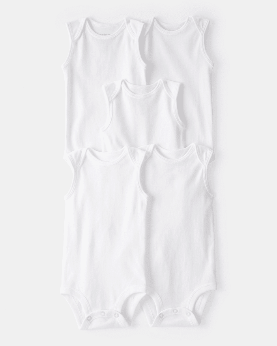 Pack cinco bodies algodón sin mangas blancos