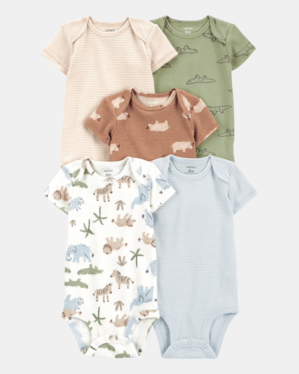 Pack cinco bodies de algodón, diseño safari