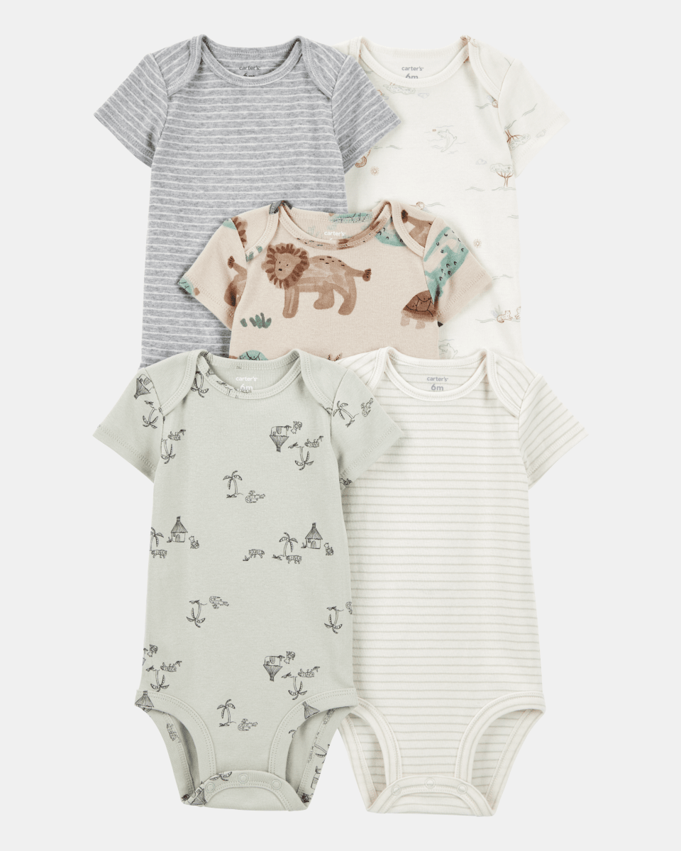 Pack cinco bodies de algodón, diseño safari