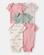 Pack cinco piezas body manga corta con tren y flores