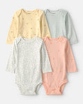 Pack cuatro bodies de algodón, estampados floral y de frutas