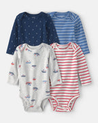 Pack cuatro bodies de algodón, estampados marineros