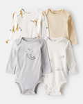 Pack cuatro bodies de algodón manga larga con estampado safari