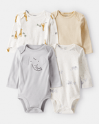 Pack cuatro bodies de algodón manga larga con estampado safari