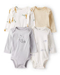 Pack cuatro bodies de algodón manga larga con estampado safari