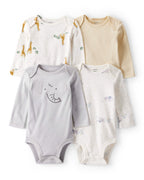 Pack cuatro bodies de algodón manga larga con estampado safari