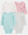 Pack cuatro bodies manga larga con corazones, rayas y lunares