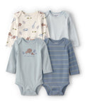 Pack 4 bodies de manga larga safari en azul/neutro
