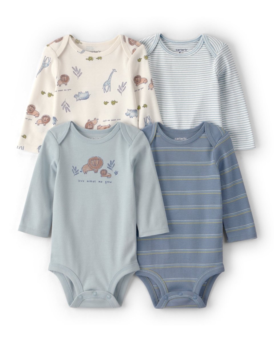 Pack 4 bodies de manga larga safari en azul/neutro