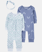 Pack dos pijamas de algodón y vincha diseño mariposas