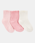 Pack tres pares calcetines punto calado rosas