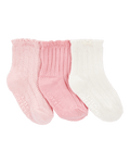 Pack tres pares calcetines punto calado rosas