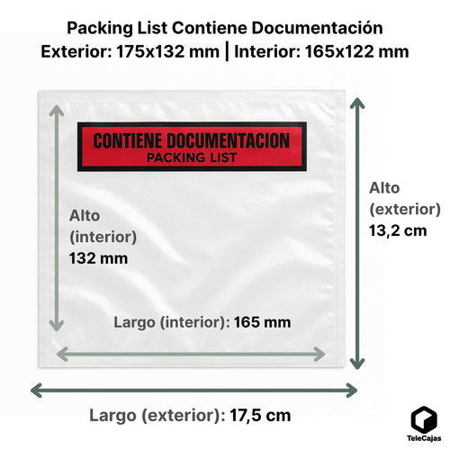 1000 Packing List A6+ | 165x122 mm (Interior); Exterior: 175x132 mm | A4 Doblado en 4 | Sobre adhesivo para Albaranes y Documentación | Pack de 1000 Bolsas