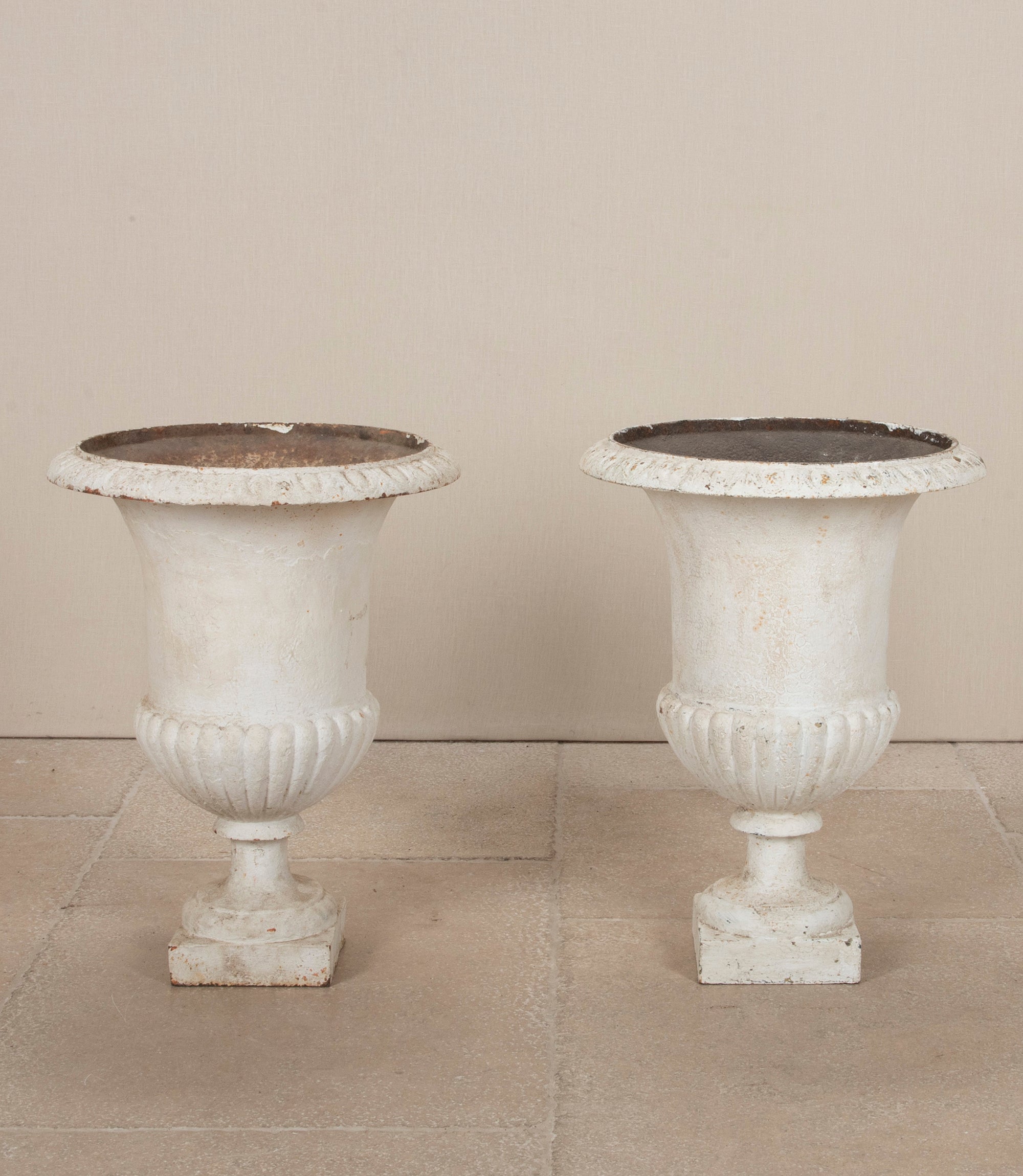 Pair of 19th Century French Cast Iron Campana Urns By Sister Parish Design
