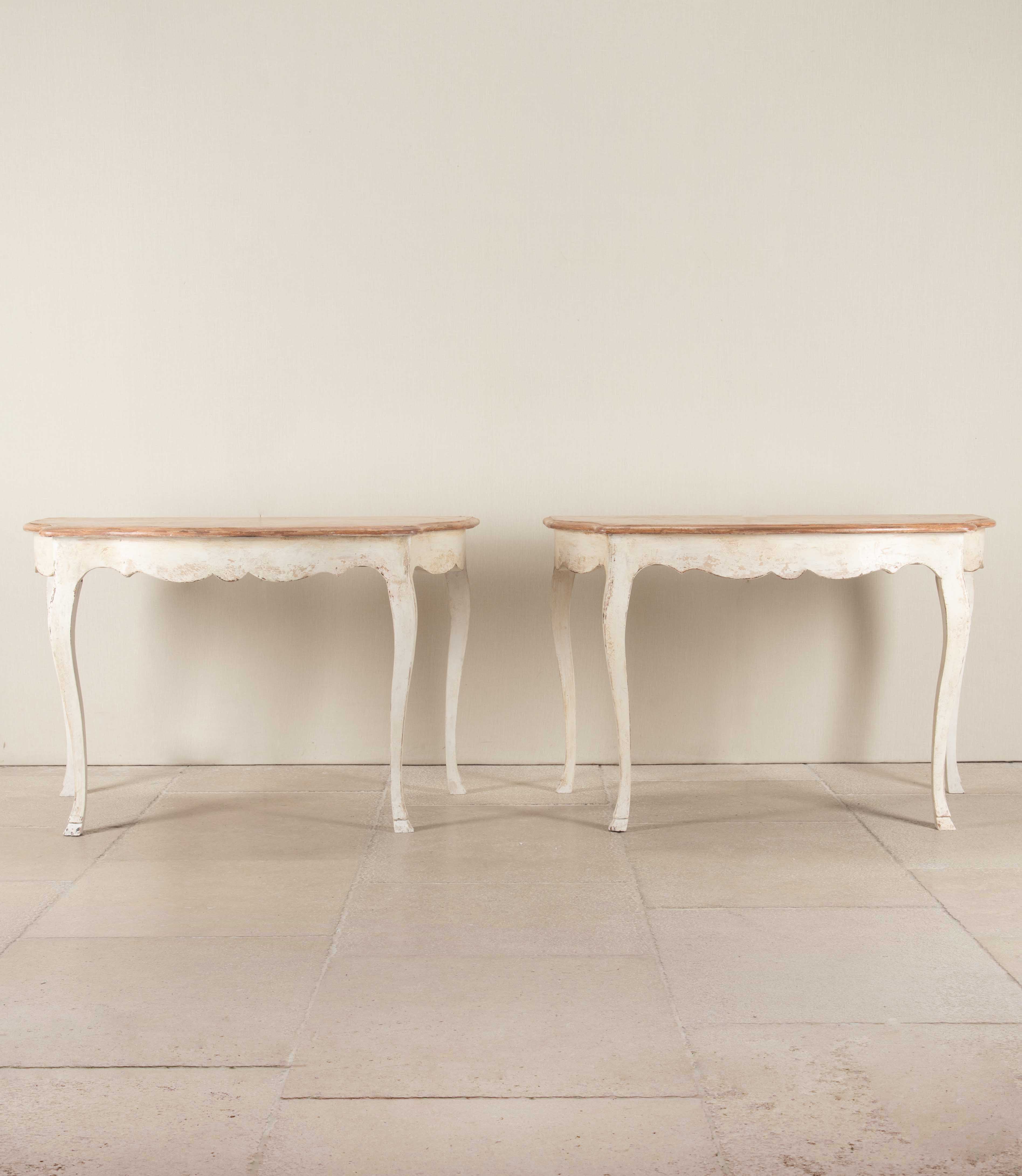 Pair of 20th Century French Painted Console Tables in Louis XV Style By Sister Parish Design