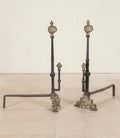 Pair of Early 19th Century Dutch Brass and Iron Fire Dogs By Sister Parish Design