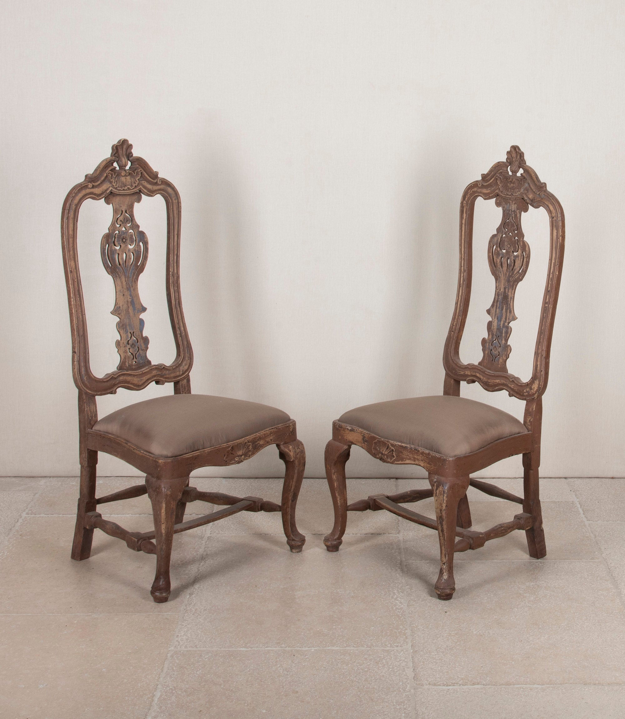Pair of Early 19th Century Portuguese Rococo Walnut Side Chairs By Sister Parish Design