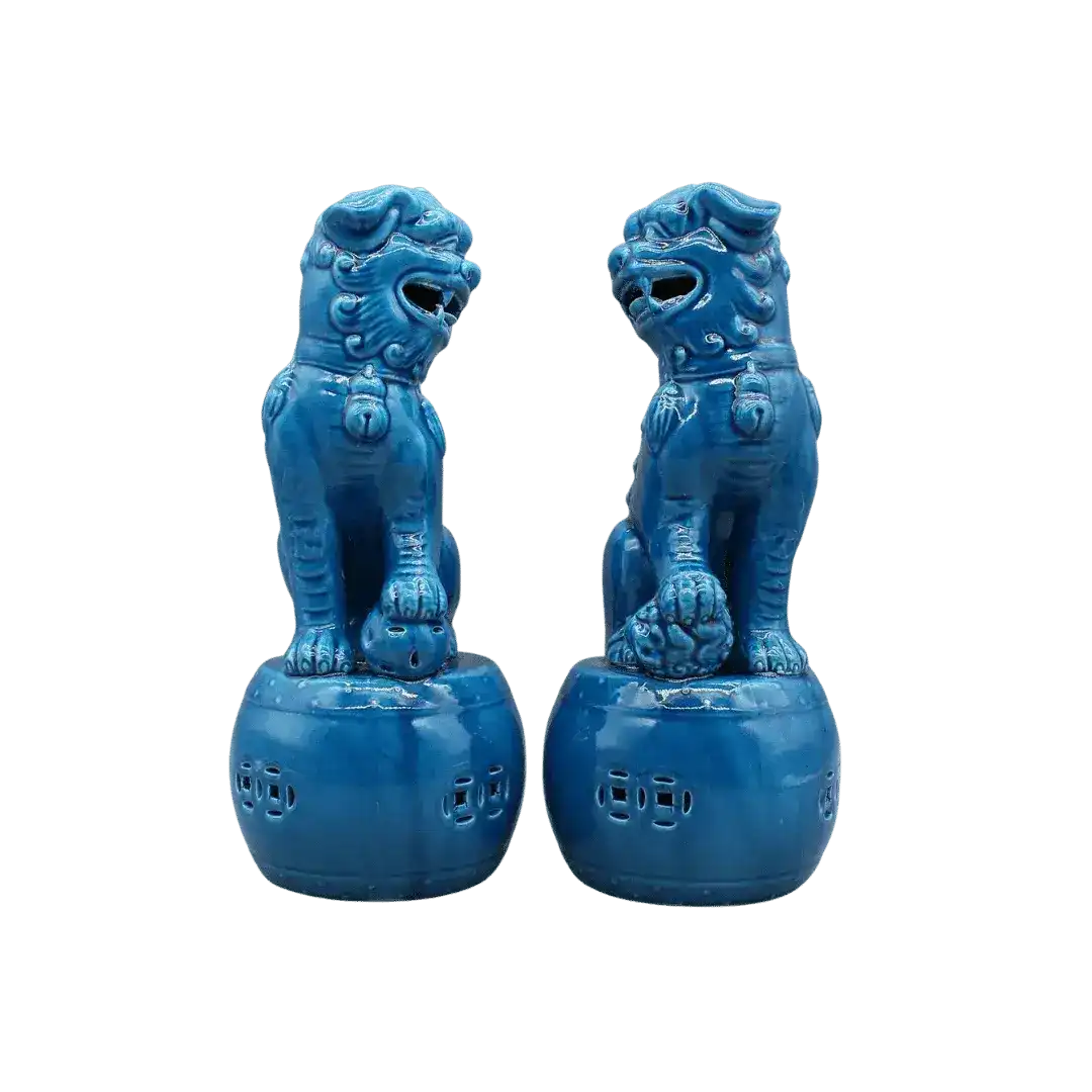 Pair of Foo Dogs Ceramic Figurine Sculptures