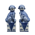 Pair of Guardian Blue Foo Dog Porcelain Sculptures