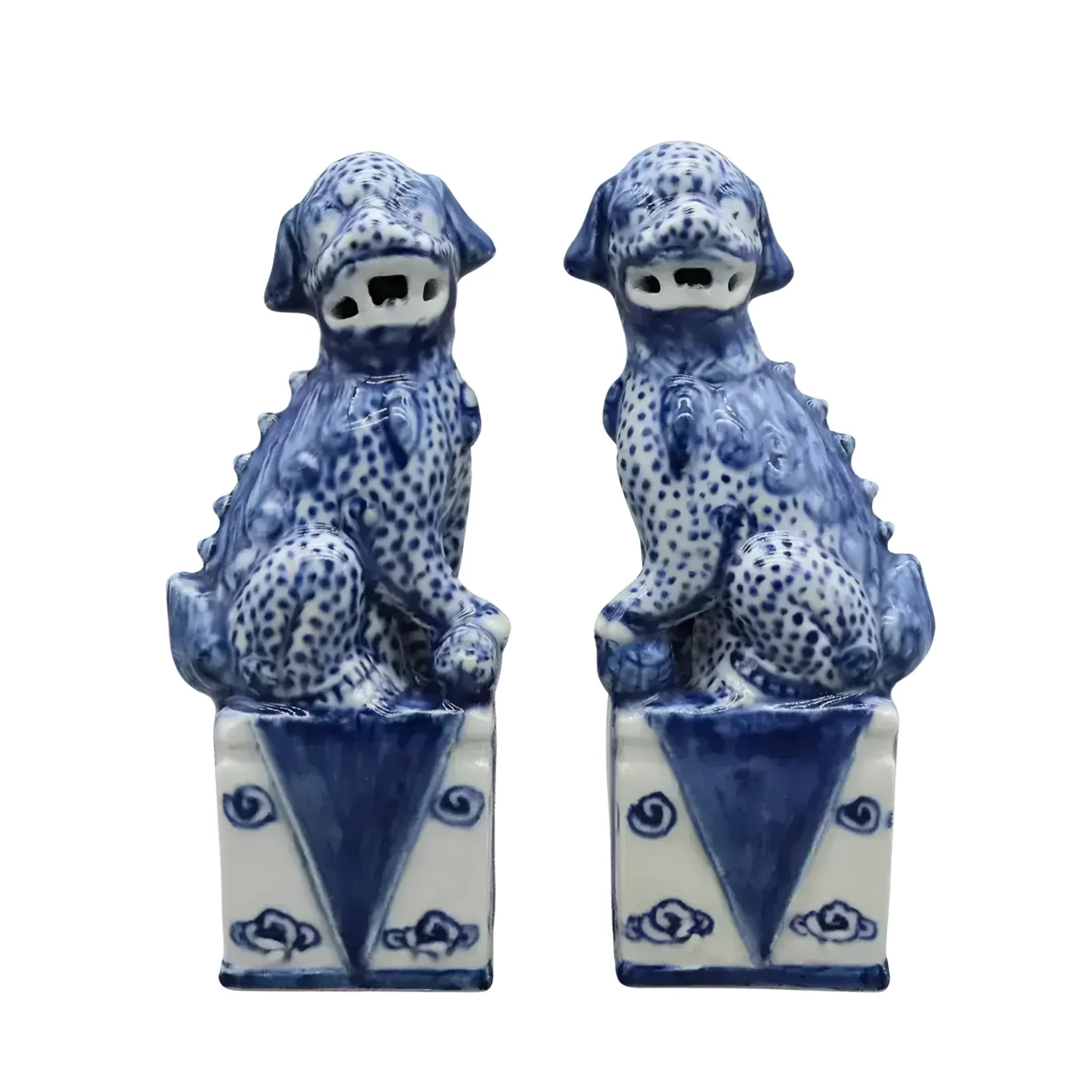 Pair of Guardian Blue Foo Dog Porcelain Sculptures