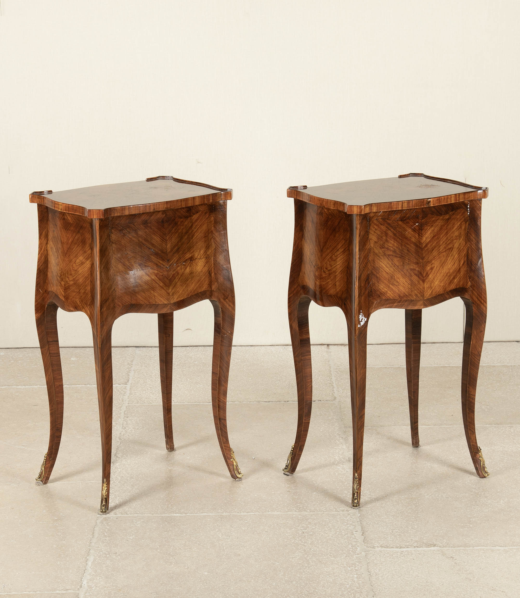 Pair of Late 18th Century French Inlaid Kingwood Bedside Tables By Sister Parish Design