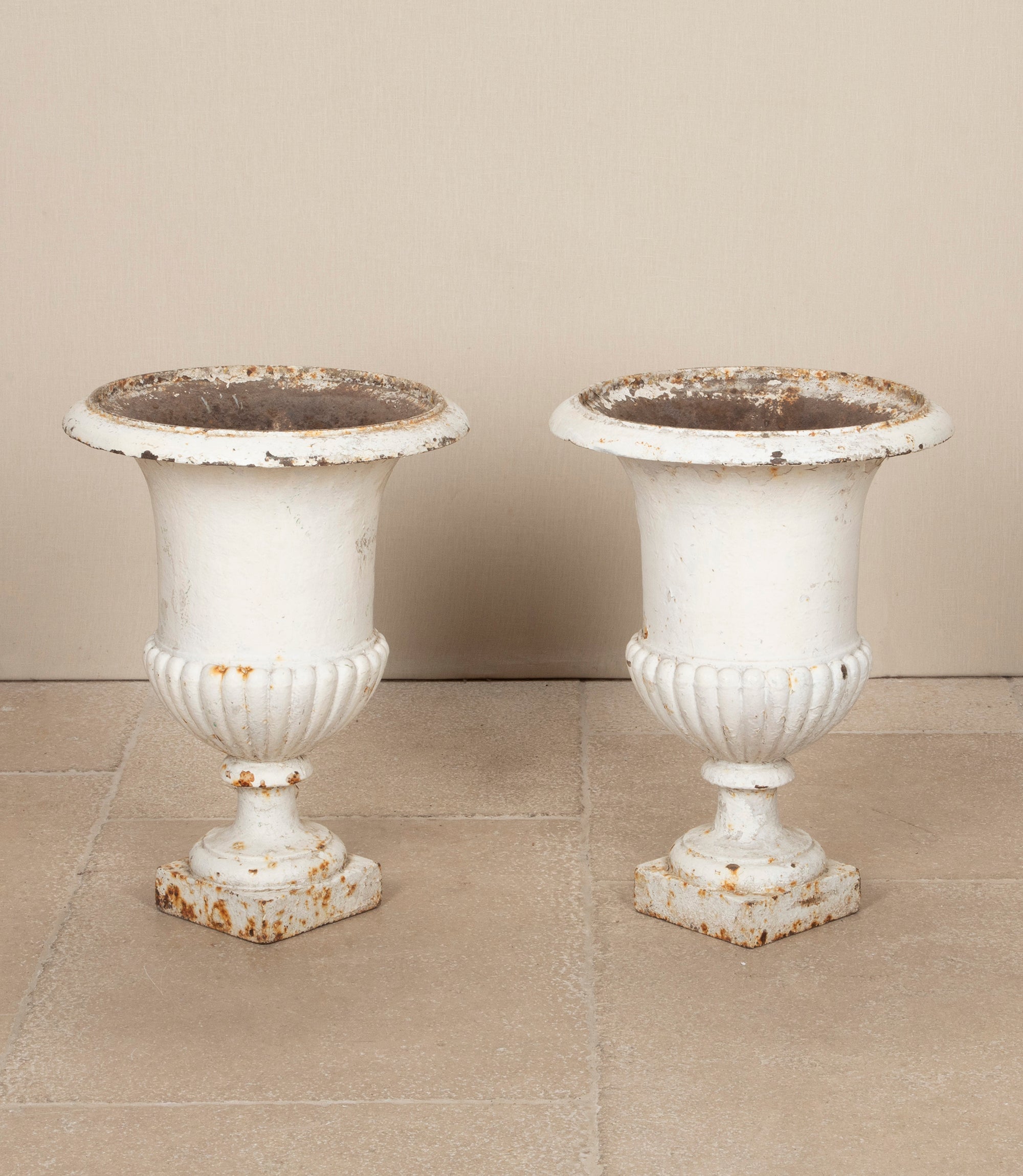 Pair of Late 19th Century French Cast Iron Urns By Sister Parish Design