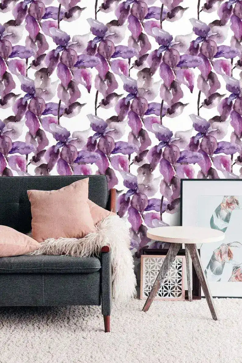 Pastel Purple Floral Watercolor Wallpaper