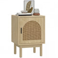 Rattan Bedside Table with Adjustable Shelf and Solid Wood Legs, Natural