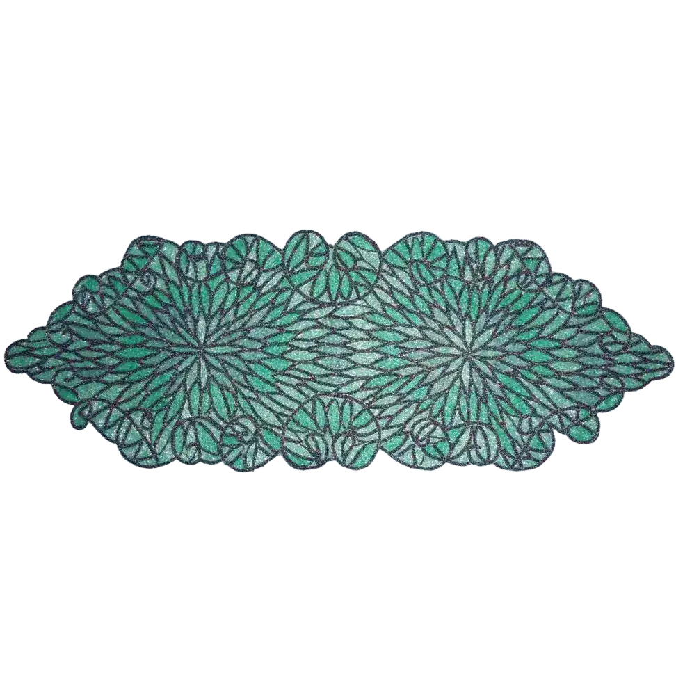 Peacock Wing Beaded Table Runner - Green and Blue