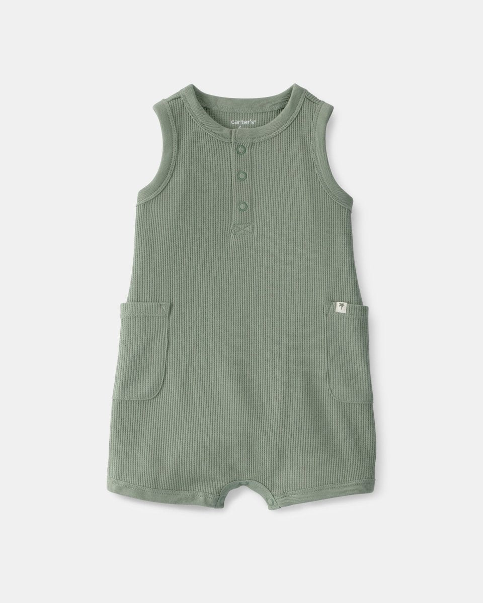 Pelele corto térmico, diseño liso verde