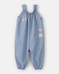 Pelele largo de algodón chambray sin mangas con bordado