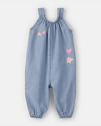 Pelele largo de algodón chambray sin mangas con bordado