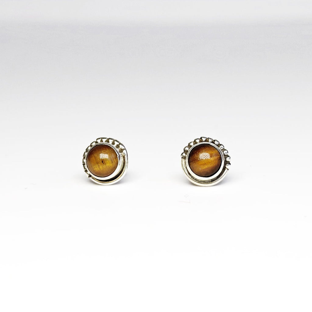 Pendientes Botón Ojo de Tigre y Plata de Ley 925