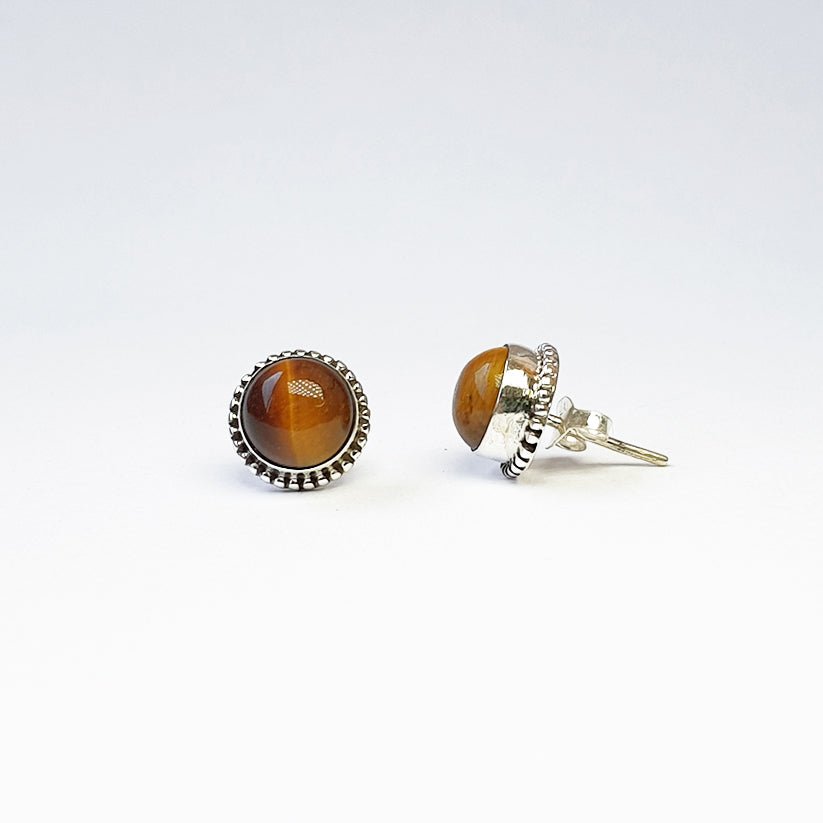 Pendientes Botón Ojo de Tigre y Plata de Ley 925