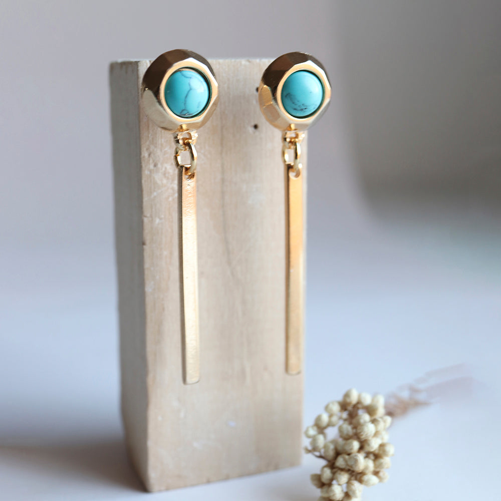 Pendientes dorados con piedra natural FINE redondos