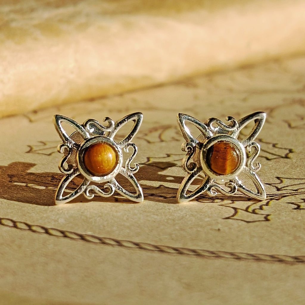 Pendientes Nudo de Bruja con Ojo de Tigre en Plata de Ley 925