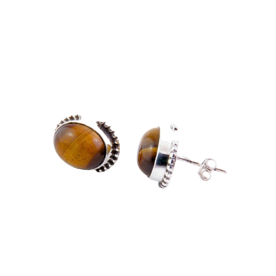 Pendientes Óvalo Ojo de Tigre y Plata de Ley 925